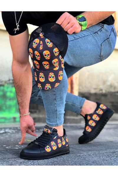 Wagoon WG01 Kömür Kurukafa Baskılı Erkek Casual Ayakkabı Wagoon WG01 Kömür Kurukafa Baskılı Erkek Casual Ayakkabı