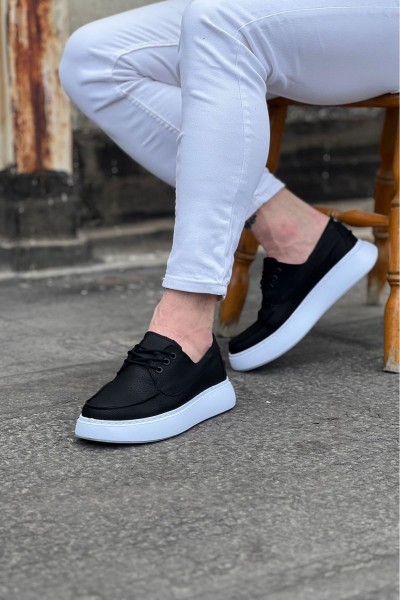 Wagoon WG508 Siyah Cilt Ortopedik Taban Erkek Casual Ayakkabı