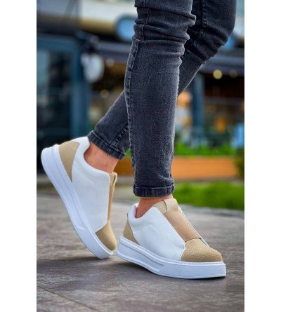 KB-007 Kuback Beyaz Bej Yüksek Taban Tek Bant Bağcıksız Günlük Erkek Ayakkabı KB-007 Kuback Beyaz Bej Yüksek Taban Tek Bant Bağcıksız Günlük Erkek Ayakkabı