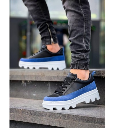 KB-056 Kuback Siyah Mavi Detaylı Beyaz Yüksek Taban Günlük Spor Ayakkabı