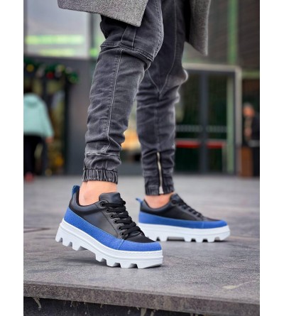 KB-056 Kuback Siyah Mavi Detaylı Beyaz Yüksek Taban Günlük Spor Ayakkabı