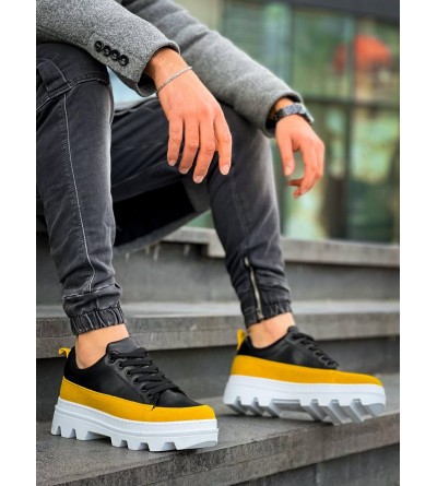 KB-056 Kuback Siyah Sarı Detaylı Beyaz Yüksek Taban Günlük Spor Ayakkabı KB-056 Kuback Siyah Sarı Detaylı Beyaz Yüksek Taban Günlük Spor Ayakkabı