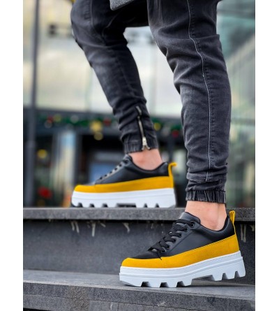 KB-056 Kuback Siyah Sarı Detaylı Beyaz Yüksek Taban Günlük Spor Ayakkabı KB-056 Kuback Siyah Sarı Detaylı Beyaz Yüksek Taban Günlük Spor Ayakkabı
