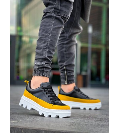 KB-056 Kuback Siyah Sarı Detaylı Beyaz Yüksek Taban Günlük Spor Ayakkabı KB-056 Kuback Siyah Sarı Detaylı Beyaz Yüksek Taban Günlük Spor Ayakkabı