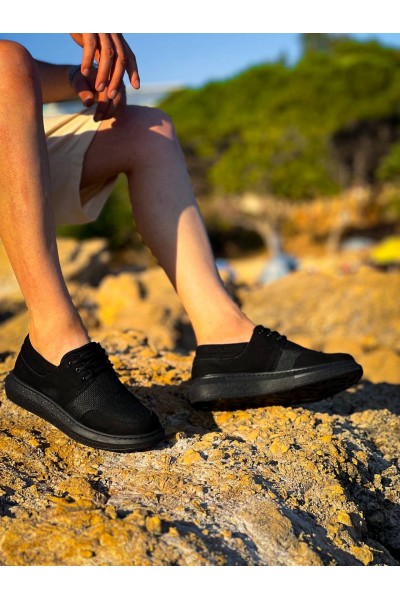 KB-042  Kuback Bağcıklı  Siyah Deri Tozu Siyah Taban Günlük Erkek Ayakkabı