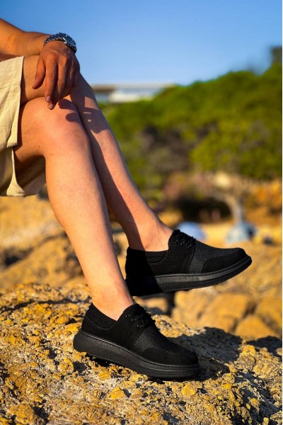 KB-042  Kuback Bağcıklı  Siyah Deri Tozu Siyah Taban Günlük Erkek Ayakkabı