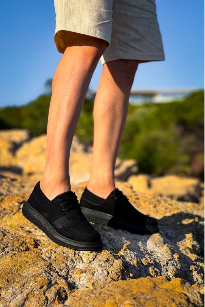 KB-042  Kuback Bağcıklı  Siyah Deri Tozu Siyah Taban Günlük Erkek Ayakkabı