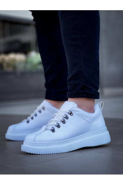 KB-X4  Kuback BEYAZ CİLT Yüksek Taban Bağcıklı Günlük Erkek Ayakkabı