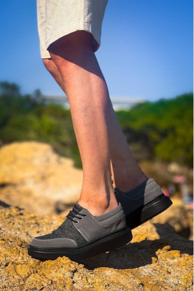 KB-042  Kuback Bağcıklı Gri Siyah Taban Günlük Erkek Ayakkabı