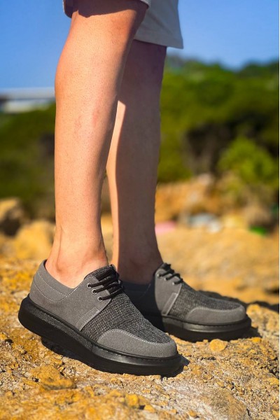 KB-042  Kuback Bağcıklı Gri Siyah Taban Günlük Erkek Ayakkabı