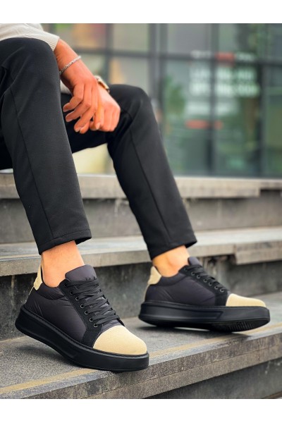 KB-X46 Kuback Siyah Bej Yüksek Siyah Taban Günlük Spor Ayakkabı