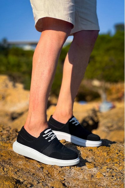 KB-042  Kuback Bağcıklı  Siyah Deri Tozu Beyaz Taban Günlük Erkek Ayakkabı