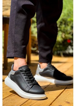 KB-X500 Kuback Siyah Gümüş Yüksek Taban Bağcıklı Günlük Erkek Ayakkabı