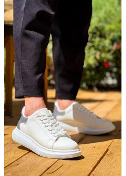 KB-X500 Kuback Beyaz Gümüş Yüksek Taban Bağcıklı Günlük Erkek Ayakkabı
