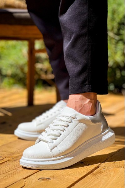 KB-X500  Kuback Beyaz Gümüş Yüksek Taban Bağcıklı Günlük Erkek Ayakkabı