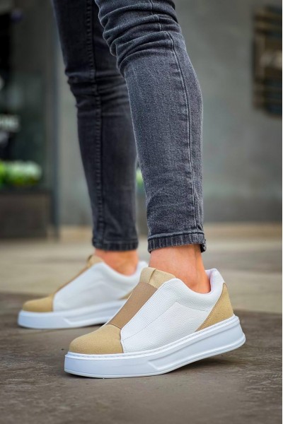 KB-007 Kuback Beyaz Bej Yüksek Taban Tek Bant Bağcıksız Günlük Erkek Ayakkabı KB-007 Kuback Beyaz Bej Yüksek Taban Tek Bant Bağcıksız Günlük Erkek Ayakkabı