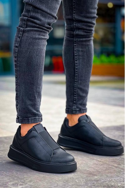 KB-007  Kuback Siyah Siyah Yüksek Taban Tek Bant Bağcıksız Günlük Erkek Ayakkabı