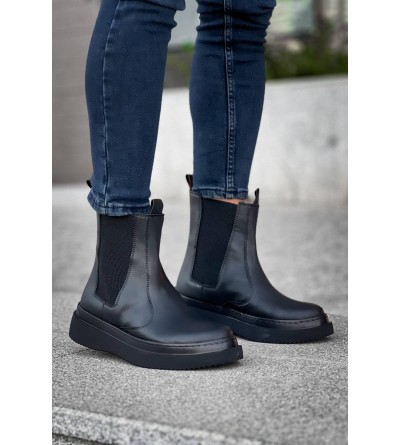 KB-0992 Kuback Siyah Cilt Siyah Yüksek Taban Lastikli Erkek Bot KB-0992 Kuback Siyah Cilt Siyah Yüksek Taban Lastikli Erkek Bot