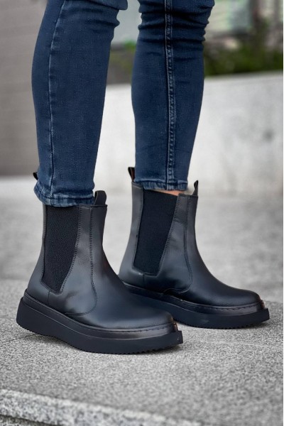 KB-0992 Kuback Siyah Cilt Siyah Yüksek Taban Lastikli Erkek Bot KB-0992 Kuback Siyah Cilt Siyah Yüksek Taban Lastikli Erkek Bot