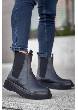 KB-0992 Kuback Siyah Cilt Siyah Yüksek Taban Lastikli Erkek Bot