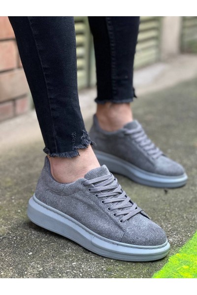 KB-X500  Kuback Gri Süet Yüksek Taban Bağcıklı Günlük Erkek Ayakkabı