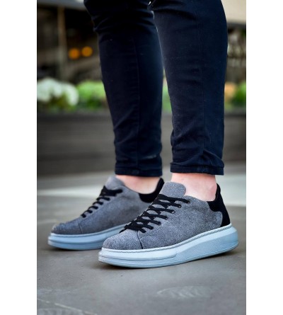 KB-X500  Kuback Gri Siyah Süet Yüksek Taban Bağcıklı Günlük Erkek Ayakkabı