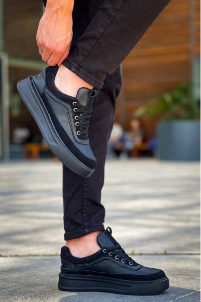 KB-006 Kuback Siyah Cilt Siyah Yüksek Taban Bağcıklı Günlük Erkek Ayakkabı KB-006 Kuback Siyah Cilt Siyah Yüksek Taban Bağcıklı Günlük Erkek Ayakkabı