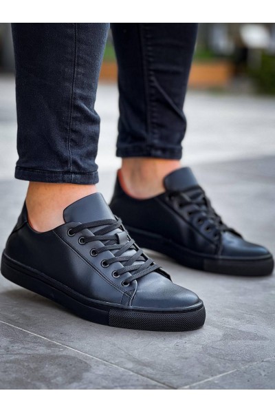 KB-122  Kuback Siyah Cilt Siyah Yüksek Taban Bağcıklı Günlük Erkek Ayakkabı