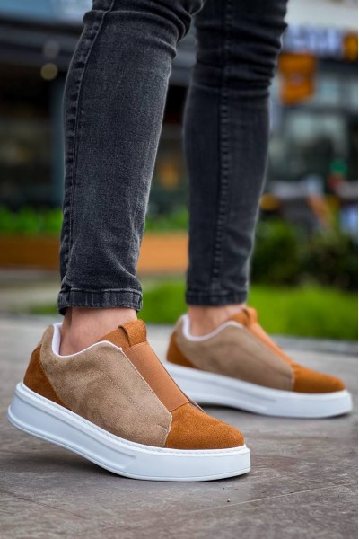 KB-007  Kuback  Vizon Taba Yüksek Taban Tek Bant Bağcıksız Günlük Erkek Ayakkabı