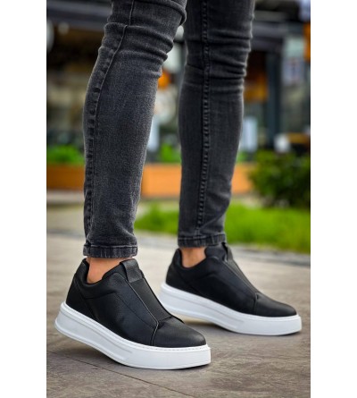 KB-007  Kuback Siyah Beyaz Yüksek Taban Tek Bant Bağcıksız Günlük Erkek Ayakkabı