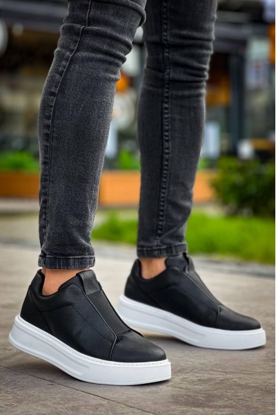 KB-007  Kuback Siyah Beyaz Yüksek Taban Tek Bant Bağcıksız Günlük Erkek Ayakkabı