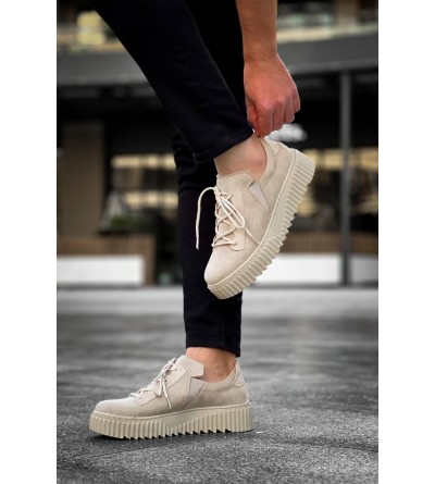 KB-X502  Kuback Bej Süet Yüksek Bej Taban Bağcık Detaylı Lastikli Günlük Erkek Ayakkabı