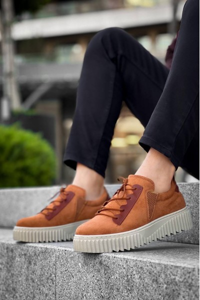 KB-X502  Kuback Taba Süet Yüksek Bej Taban Bağcık Detaylı Lastikli Günlük Erkek Ayakkabı