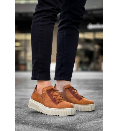 KB-X502  Kuback Taba Süet Yüksek Bej Taban Bağcık Detaylı Lastikli Günlük Erkek Ayakkabı