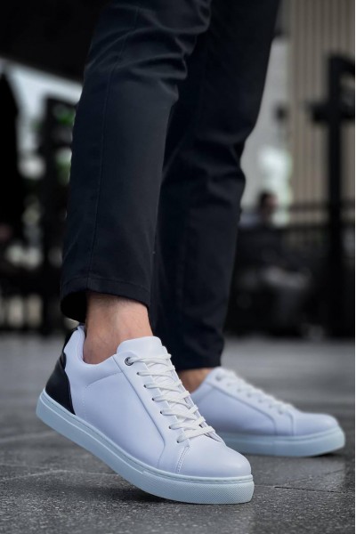 KB-BX1 Kuback Beyaz Siyah Cilt  Detaylı  Yüksek Beyaz Taban Günlük Erkek Ayakkabı