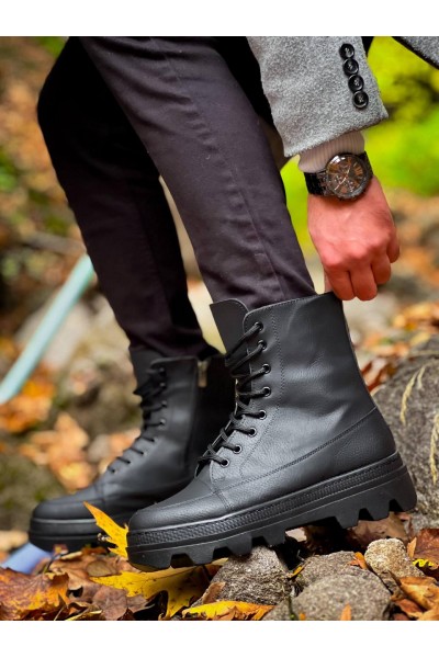 KB-0993 Kuback Siyah Cilt Siyah Yüksek Taban Postal Bot KB-0993 Kuback Siyah Cilt Siyah Yüksek Taban Postal Bot