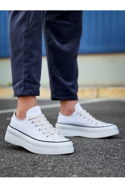 KB-CX-3 Kuback Kısa Beyaz Keten Beyaz Yüksek Taban Spor Ayakkabı
