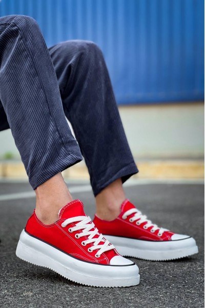 KB-CX-3 Kuback Kısa Kırmızı Keten Beyaz Yüksek Taban Spor Ayakkabı