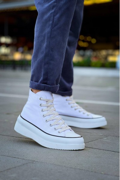 KB-CX-3 Kuback Uzun Beyaz Keten Beyaz Yüksek Taban Spor Ayakkabı