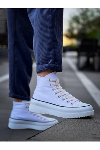 KB-CX-3 Kuback Uzun Beyaz Keten Beyaz Yüksek Taban Spor Ayakkabı