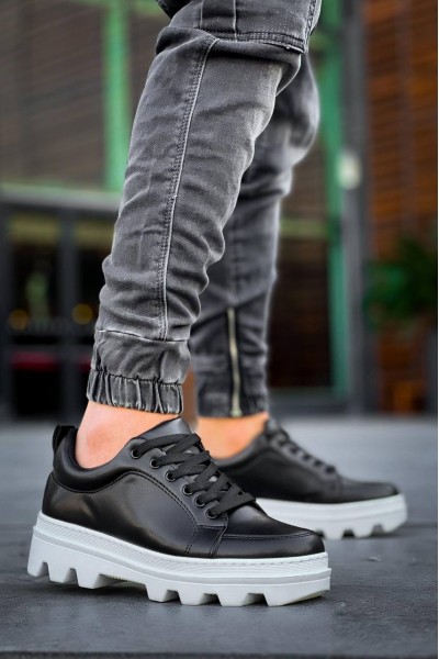 KB-056 Kuback Siyah Cilt Beyaz Yüksek Taban Günlük Spor Ayakkabı KB-056 Kuback Siyah Cilt Beyaz Yüksek Taban Günlük Spor Ayakkabı