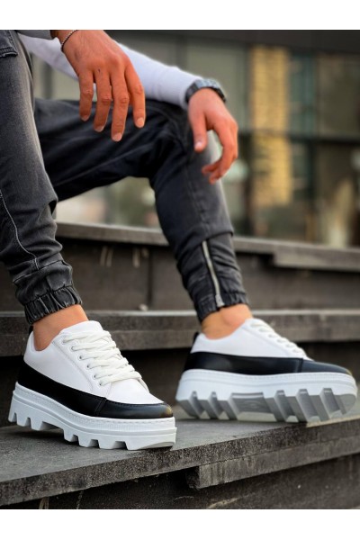 KB-056 Kuback Beyaz Siyah Detaylı Beyaz Yüksek Taban Günlük Spor Ayakkabı