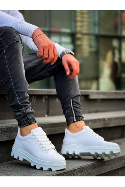 KB-056 Kuback Beyaz Cilt Beyaz Yüksek Taban Günlük Spor Ayakkabı