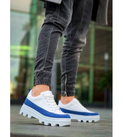 KB-056 Kuback Beyaz Mavi Detaylı Beyaz Yüksek Taban Günlük Spor Ayakkabı