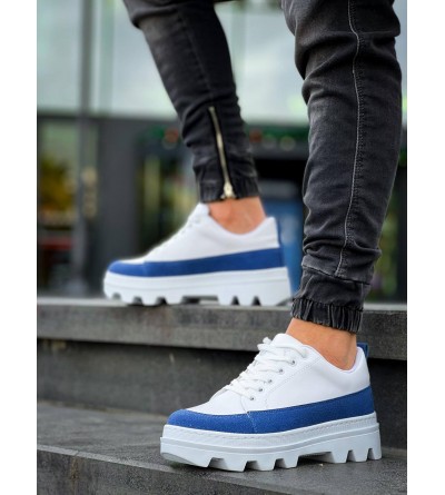 KB-056 Kuback Beyaz Mavi Detaylı Beyaz Yüksek Taban Günlük Spor Ayakkabı