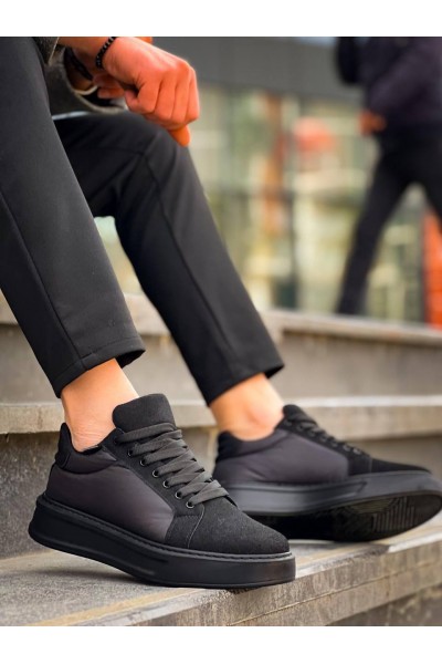 KB-046 Kuback Siyah Paraşüt Siyah Yüksek Taban Günlük Spor Ayakkabı