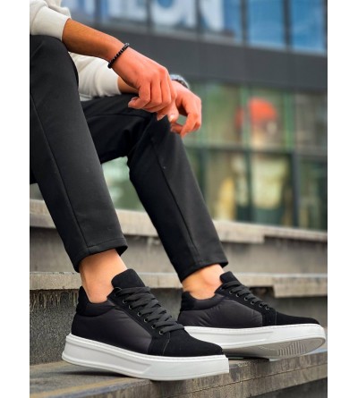 KB-046 Kuback Siyah Paraşüt Beyaz Yüksek Taban Günlük Spor Ayakkabı