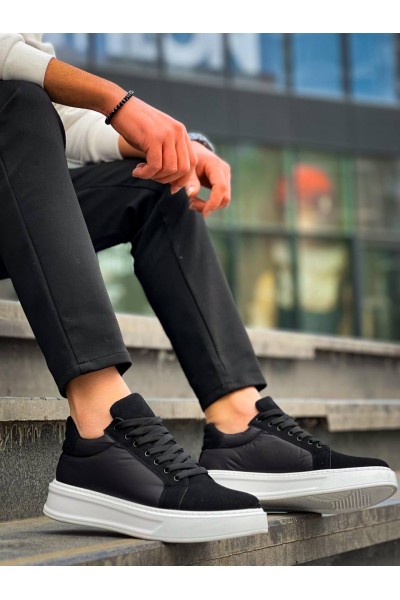 KB-046 Kuback Siyah Paraşüt Beyaz Yüksek Taban Günlük Spor Ayakkabı