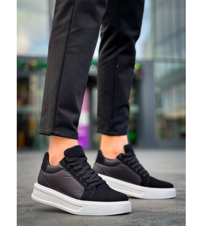 KB-046 Kuback Siyah Paraşüt Beyaz Yüksek Taban Günlük Spor Ayakkabı