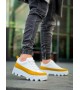 KB-056 Kuback Beyaz Sarı Detaylı Beyaz Yüksek Taban Günlük Spor Ayakkabı